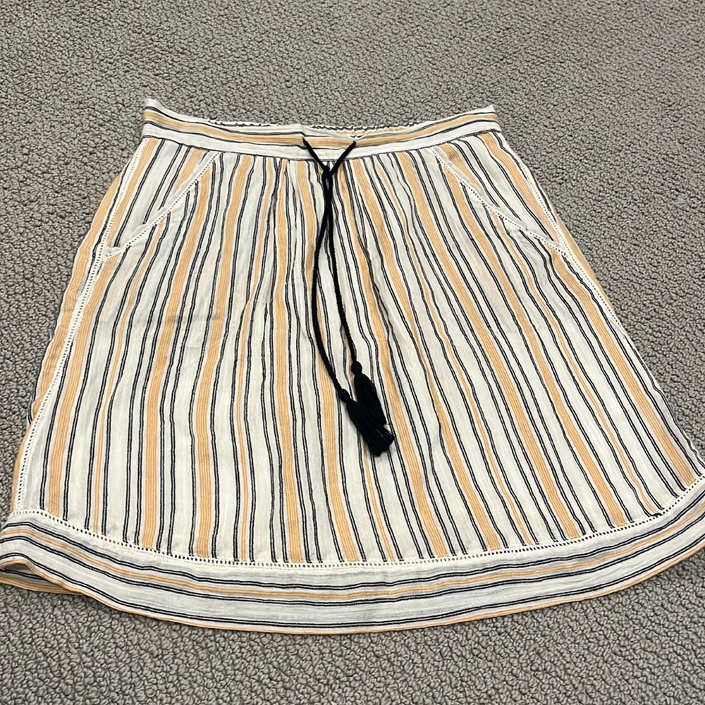 Striped Mini Skirt with Tassel Tie - Cream, Mustard & Navy